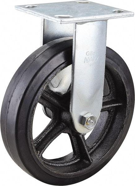 Value Collection - 8" Diam x 2" Wide x 9-1/2" OAH Top Plate Mount Rigid Caster - Rubber, 600 Lb Capacity, Roller Bearing, 4 x 4-1/2" Plate - Apex Tool & Supply