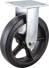 Value Collection - 8" Diam x 2" Wide x 9-1/2" OAH Top Plate Mount Rigid Caster - Rubber, 600 Lb Capacity, Roller Bearing, 4 x 4-1/2" Plate - Apex Tool & Supply