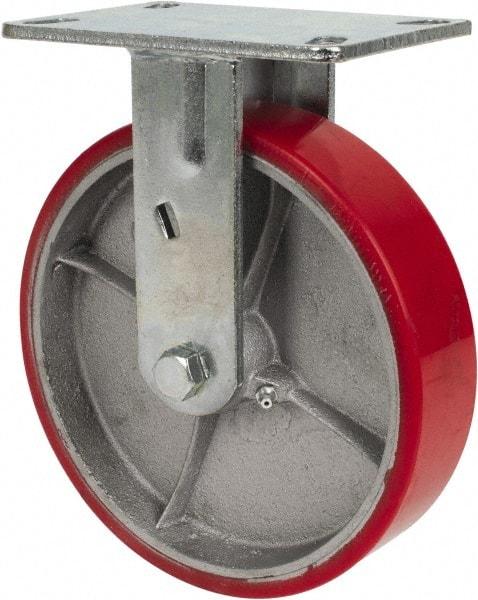 Fairbanks - 8" Diam x 2" Wide x 9-1/4" OAH Top Plate Mount Rigid Caster - Polyurethane, 1,200 Lb Capacity, Roller Bearing, 4-1/2 x 6-1/4" Plate - Apex Tool & Supply