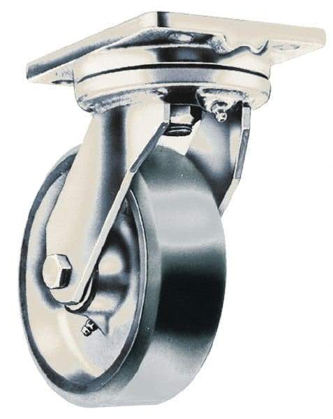 Fairbanks - 8" Diam x 2" Wide x 9-1/4" OAH Top Plate Mount Swivel Caster - Phenolic, 1,000 Lb Capacity, Roller Bearing, 4-1/2 x 6-1/4" Plate - Apex Tool & Supply