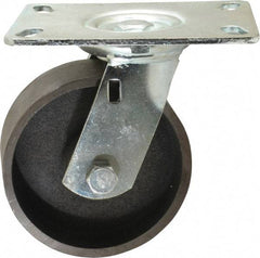 Fairbanks - 5" Diam x 2" Wide x 6-1/4" OAH Top Plate Mount Swivel Caster - Semi-Steel, 900 Lb Capacity, Roller Bearing, 4-1/2 x 6-1/4" Plate - Apex Tool & Supply