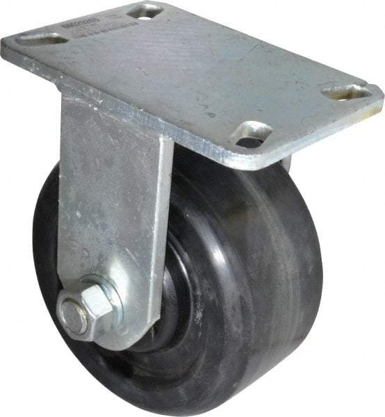 Value Collection - 6" Diam x 3" Wide x 7-1/2" OAH Top Plate Mount Rigid Caster - Phenolic, 2,000 Lb Capacity, Roller Bearing, 4-1/2 x 6-1/4" Plate - Apex Tool & Supply