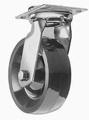 Albion - 6" Diam x 2" Wide x 7-1/2" OAH Top Plate Mount Swivel Caster - Phenolic, 500 Lb Capacity, Sealed Roller Bearing, 3-3/4 x 4-1/2" Plate - Apex Tool & Supply