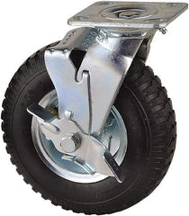 Value Collection - 8" Diam x 2" Wide, Pneumatic Swivel with Brake Caster - 300 Lb Capacity, Top Plate Mount, 4" x 4-1/2" Plate, Sealed Ball Bearing - Apex Tool & Supply