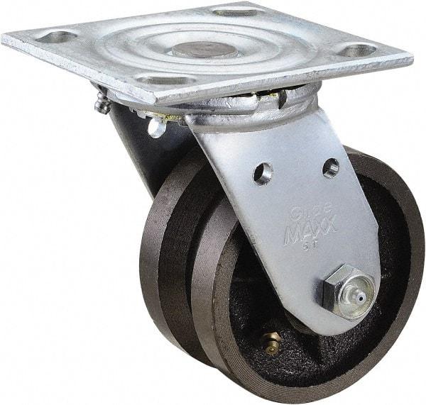 Value Collection - 4" Diam x 2" Wide, Metal With Groove Swivel Caster - 800 Lb Capacity, Top Plate Mount, 4" x 4-1/2" Plate, Roller Bearing - Apex Tool & Supply
