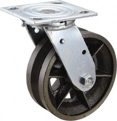 Value Collection - 6" Diam x 2" Wide, Metal With Groove Swivel Caster - 1,000 Lb Capacity, Top Plate Mount, 4" x 4-1/2" Plate, Roller Bearing - Apex Tool & Supply