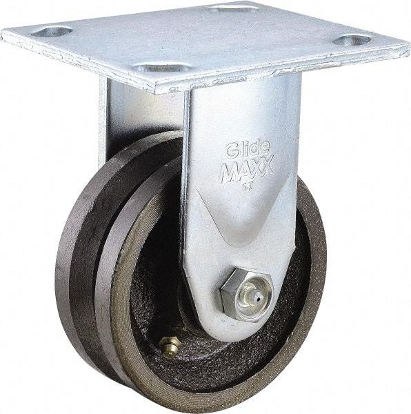 Value Collection - 4" Diam x 1-1/2" Wide, Metal With Groove Rigid Caster - 600 Lb Capacity, Top Plate Mount, 4" x 4-1/2" Plate, Roller Bearing - Apex Tool & Supply