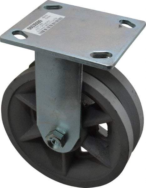 Value Collection - 6" Diam x 2" Wide, Metal With Groove Rigid Caster - 1,000 Lb Capacity, Top Plate Mount, 4" x 4-1/2" Plate, Roller Bearing - Apex Tool & Supply