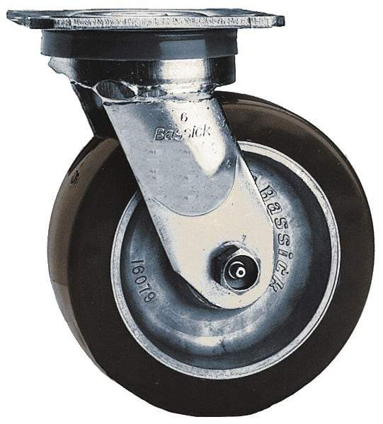 Albion - 6" Diam x 2" Wide x 7-1/2" OAH Top Plate Mount Swivel Caster - Phenolic, 1,100 Lb Capacity, Roller Bearing, 4 x 4-1/2" Plate - Apex Tool & Supply