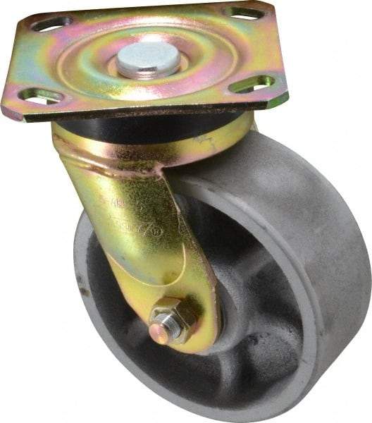 Albion - 5" Diam x 2" Wide x 6-1/2" OAH Top Plate Mount Swivel Caster - Semi-Steel, 1,100 Lb Capacity, Roller Bearing, 4 x 4-1/2" Plate - Apex Tool & Supply