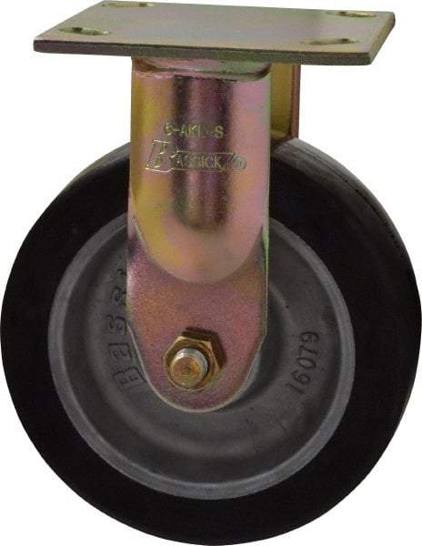 Albion - 6" Diam x 2" Wide x 7-1/2" OAH Top Plate Mount Rigid Caster - Rubber, 500 Lb Capacity, Roller Bearing, 4 x 4-1/2" Plate - Apex Tool & Supply