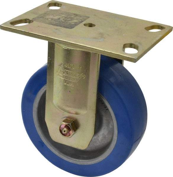 Albion - 6" Diam x 2" Wide x 7-1/2" OAH Top Plate Mount Rigid Caster - Polyurethane, 1,750 Lb Capacity, Sealed Roller Bearing, 4-1/2 x 6-5/16" Plate - Apex Tool & Supply