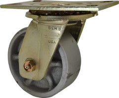 Albion - 5" Diam x 2" Wide x 6-1/2" OAH Top Plate Mount Swivel Caster - Semi-Steel, 1,750 Lb Capacity, Sealed Roller Bearing, 4-1/2 x 6-5/16" Plate - Apex Tool & Supply