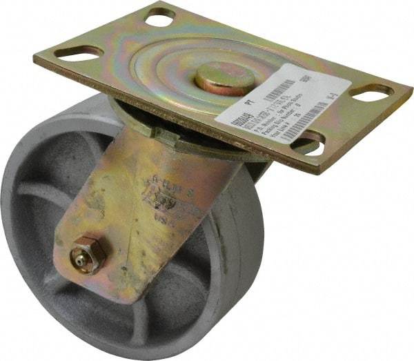 Albion - 6" Diam x 2" Wide x 7-1/2" OAH Top Plate Mount Swivel Caster - Semi-Steel, 1,750 Lb Capacity, Sealed Roller Bearing, 4-1/2 x 6-5/16" Plate - Apex Tool & Supply