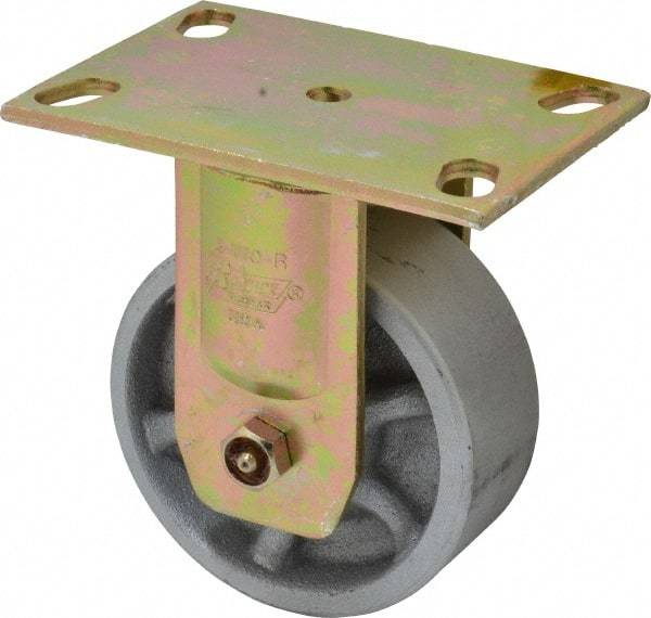 Albion - 5" Diam x 2" Wide x 6-1/2" OAH Top Plate Mount Rigid Caster - Semi-Steel, 1,750 Lb Capacity, Sealed Roller Bearing, 4-1/2 x 6-5/16" Plate - Apex Tool & Supply