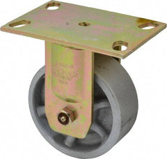 Albion - 5" Diam x 2" Wide x 6-1/2" OAH Top Plate Mount Rigid Caster - Semi-Steel, 1,750 Lb Capacity, Sealed Roller Bearing, 4-1/2 x 6-5/16" Plate - Apex Tool & Supply