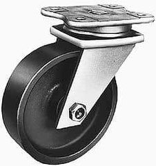 Albion - 6" Diam x 2-1/2" Wide x 8-1/8" OAH Top Plate Mount Swivel Caster - Semi-Steel, 2,500 Lb Capacity, Roller Bearing, 5-1/4 x 7-1/8" Plate - Apex Tool & Supply