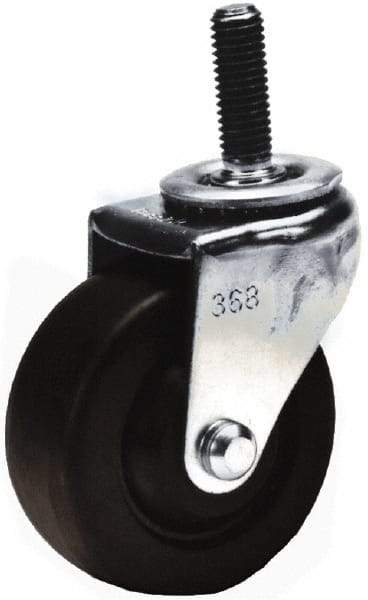 Shepherd - 3" Diam x 13/16" Wide x 3-1/2" OAH Stem Mount Swivel Caster with Brake - Hard Rubber, 120 Lb Capacity, Nylon Bearing, 3/8-16 x 1-1/2" Threaded Stem - Apex Tool & Supply