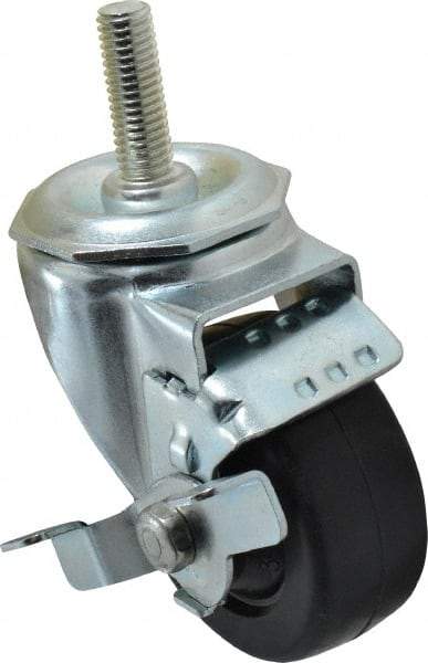 Albion - 3" Diam x 1-1/4" Wide x 4-1/4" OAH Stem Mount Swivel Caster with Brake - Soft Rubber, 150 Lb Capacity, Nylon Bearing, 1/2-13 x 1-1/2" Threaded Stem - Apex Tool & Supply