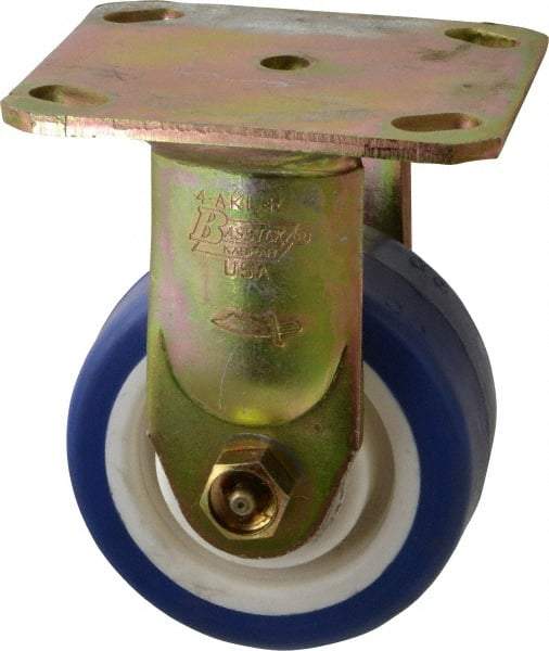 Albion - 4" Diam x 2" Wide x 5-5/8" OAH Top Plate Mount Rigid Caster - Polyurethane, 600 Lb Capacity, Roller Bearing, 4 x 4-1/2" Plate - Apex Tool & Supply