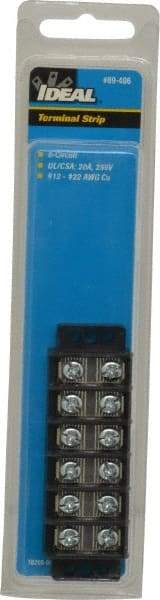 Ideal - 6 Poles, 300 Volt, 30 Amp, -40 to 266°F, Polyester Thermoplastic, Polyester Thermoplastic Multipole Terminal Block - Zinc Plated Steel, 22 to 12 AWG Compatibility, 0.56 Inch High - Apex Tool & Supply