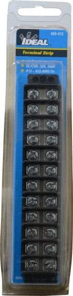 Ideal - 12 Poles, 300 Volt, 30 Amp, -40 to 266°F, Polyester Thermoplastic, Polyester Thermoplastic Multipole Terminal Block - Zinc Plated Steel, 22 to 12 AWG Compatibility, 0.56 Inch High - Apex Tool & Supply
