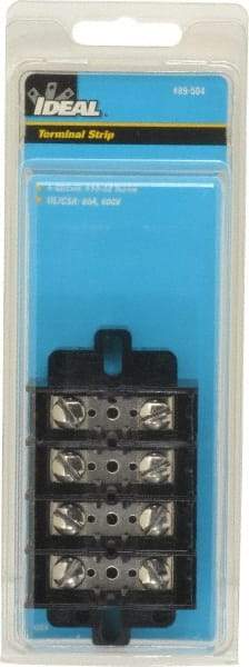 Ideal - 4 Poles, 600 Volt, 60 Amp, -40 to 266°F, Polyester Thermoplastic, Polyester Thermoplastic Multipole Terminal Block - Nickle Plated Brass, 22 to 6 AWG Compatibility, 1-1/4 Inch High - Apex Tool & Supply