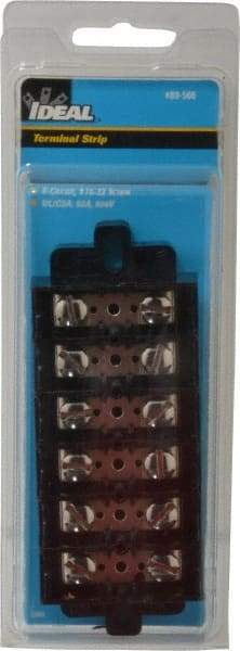 Ideal - 6 Poles, 600 Volt, 60 Amp, -40 to 266°F, Polyester Thermoplastic, Polyester Thermoplastic Multipole Terminal Block - Nickle Plated Brass, 22 to 6 AWG Compatibility, 1-1/4 Inch High - Apex Tool & Supply