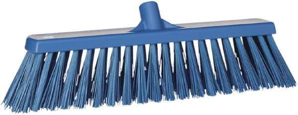Vikan - 19" Heavy Duty Synthetic Push Broom - 4-1/2" Bristle Length, Plastic Block, European Threaded Handle Connection - Apex Tool & Supply