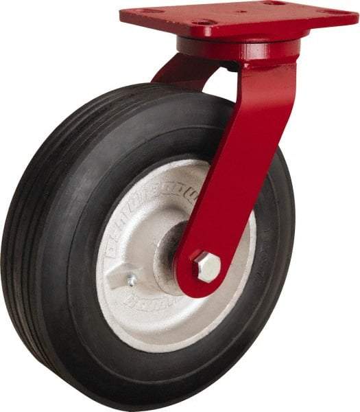 Hamilton - 10" Diam x 2-3/4" Wide, Rubber Swivel Caster - 700 Lb Capacity, Top Plate Mount, 4-1/2" x 6-1/2" Plate, Straight Roller Bearing - Apex Tool & Supply