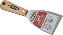 Hyde Tools - Stiff Carbon Steel Chisel Scraper - 3" Blade Width, 8-1/4" Long Hardwood Handle - Apex Tool & Supply