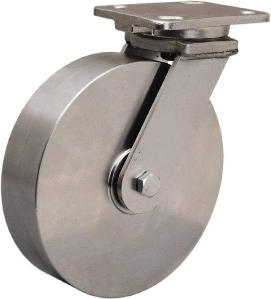 Hamilton - 8" Diam x 2" Wide x 9-1/2" OAH Top Plate Mount Swivel Caster - Forged Steel, 1,000 Lb Capacity, Delrin Bearing, 4 x 5" Plate - Apex Tool & Supply