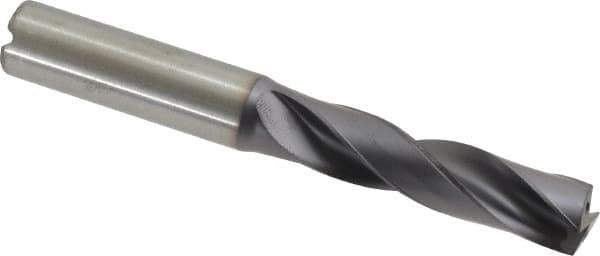 Kennametal - 12.8mm 180° Spiral Flute Solid Carbide Screw Machine Drill Bit - Right Hand Cut, 60mm Flute Length, 107mm OAL, Flat-Bottom Point, Straight Shank, Through Coolant - Apex Tool & Supply