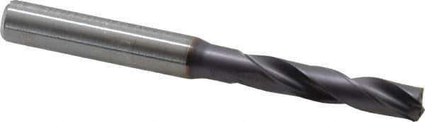 Kennametal - 6.5mm 180° Spiral Flute Solid Carbide Screw Machine Drill Bit - Right Hand Cut, 34mm Flute Length, 79mm OAL, Flat-Bottom Point, Straight Shank, Through Coolant - Apex Tool & Supply