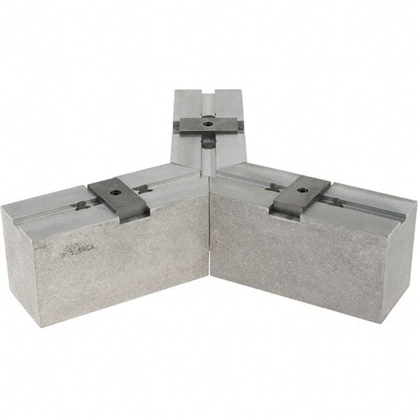 Abbott Workholding Products - Tongue & Groove Attachment, Square Soft Lathe Chuck Jaw - 3 Jaws, Aluminum, 2-1/8" Btw Mount Hole Ctrs, 6-1/2" Long x 2-1/2" Wide x 3" High, 0.4724" Groove, 0.4724" & 12mm Fastener - Apex Tool & Supply