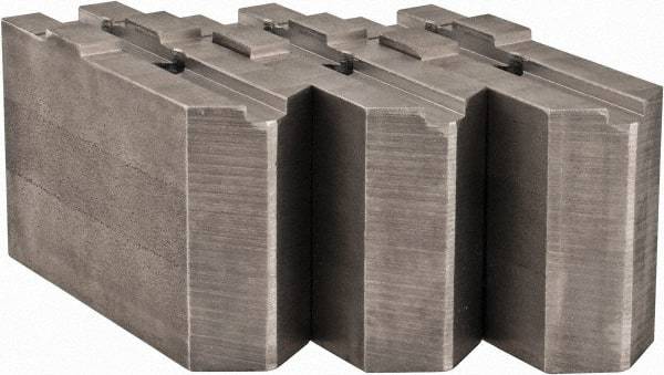 Abbott Workholding Products - Tongue & Groove Attachment, Square Soft Lathe Chuck Jaw - 3 Jaws, Steel, 1.5748" Btw Mount Hole Ctrs, 4-1/2" Long x 1-1/2" Wide x 3" High, 0.4724" Groove, 0.4724" & 12mm Fastener - Apex Tool & Supply