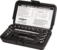 Hougen - 21 Piece, 1/4 to 3/4" Cutter Diam, 1/4" Cutting Depth, High Speed Steel Annular Cutter Set - Bright Finish, 1/4 to 3/4" Cutter Diams, 3 Flats on Shank - Apex Tool & Supply