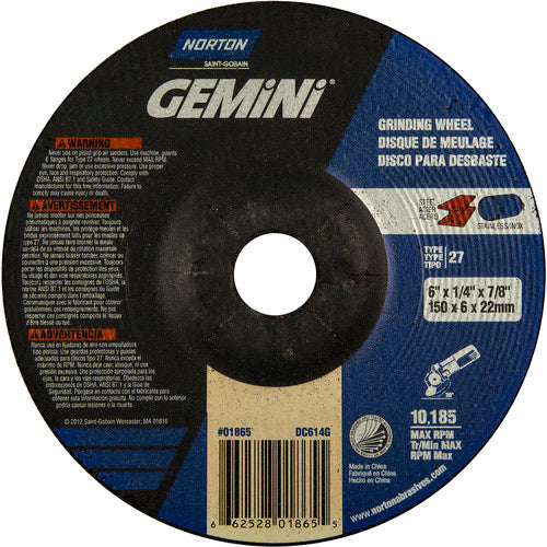 6 × 1/4 × 7/8″ Gemini Grinding Wheel A 24 S Type 27 - Apex Tool & Supply