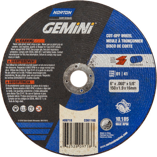 150 mm × 1.6 mm × 5/8″ Gemini Circular Saw Cut-Off Wheel U57A 36 Q Type 01/41 - Apex Tool & Supply