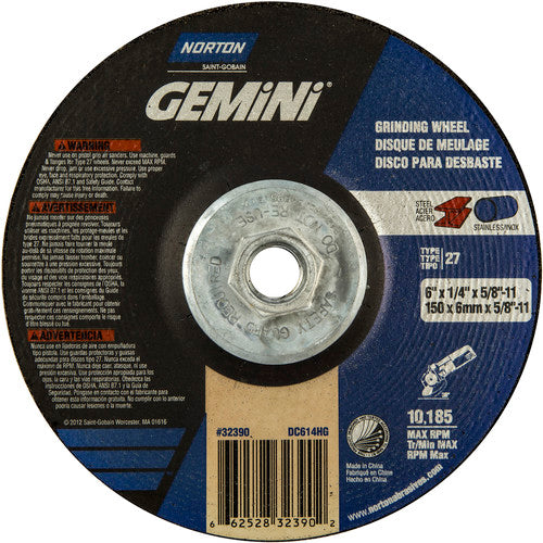 ‎6 × 1/4 × 5/8 - 11″ Gemini Grinding Wheel A 24 S Type 27 - Apex Tool & Supply