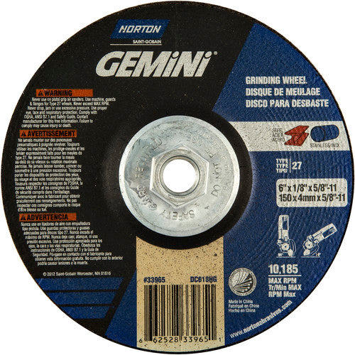 ‎6 × 1/8 × 5/8 - 11″ Gemini Long Life Grinding Wheel A 24 T Type 27 - Apex Tool & Supply