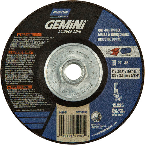 ‎5″ × 3/32″ × 5/8″-11 Gemini Non-Woven Depressed Center Wheel Type 27 24 Grit - Apex Tool & Supply