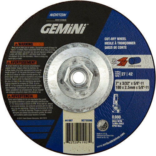 ‎7″ × 3/32″ × 5/8″-11 Gemini Non-Woven Depressed Center Wheel Type 27 24 Grit - Apex Tool & Supply