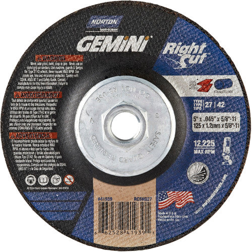 ‎5″ × 0.045″ × 5/8″-11 Gemini Non-Woven Depressed Center Wheel Type 27 24 Grit - Apex Tool & Supply