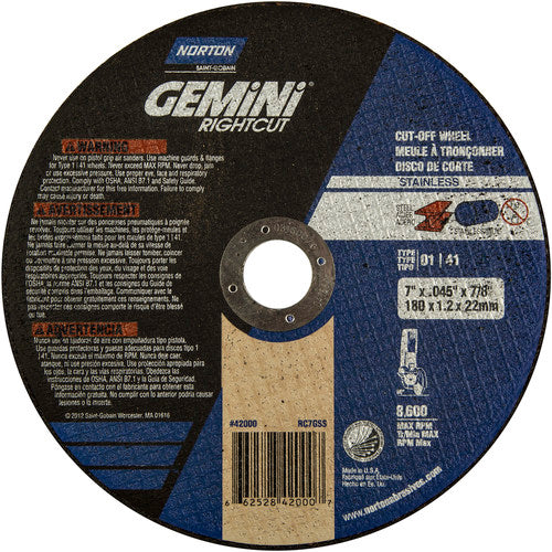 7″ × 0.045″ × 7/8″ Small Diameter Cut-Off Wheel Gemini RightCut SS 60 Grit - Apex Tool & Supply