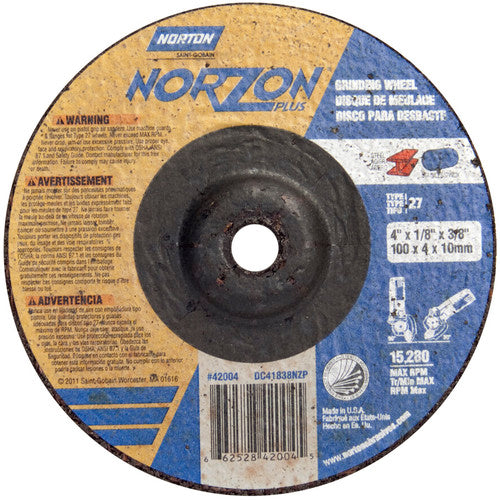 4″ × 1/8″ × 3/8″ NorZon Plus Non-Woven Depressed Center Wheel Type 27 - Apex Tool & Supply
