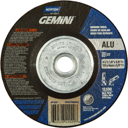 ‎4-1/2″ × 1/8″ × 5/8″-11 Gemini Non-Woven Depressed Center Wheel Type 27 46 Grit - Apex Tool & Supply