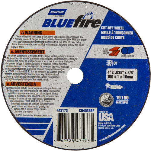 4 x .035 × 3/8″ BlueFire Small Diameter Cut-Off Wheel >3″ ZA 46 X Type 01/41 - Apex Tool & Supply