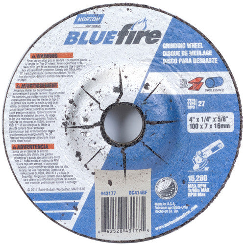 4″ × 1/4″ × 5/8″ BlueFire Non-Woven Depressed Center Wheel Type 27 Zirconia Alumina / Aluminum Oxide - Apex Tool & Supply