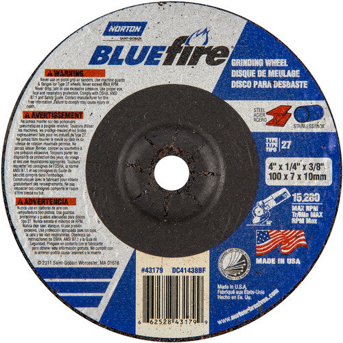 4″ × 1/4″ × 3/8″ BlueFire Non-Woven Depressed Center Wheel Type 27 Zirconia Alumina / Aluminum Oxide - Apex Tool & Supply